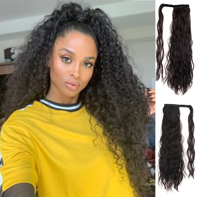 

Corn long curly synthetic ponytail wig set on the shelf to extend the hair brown ponytail blonde hair wig