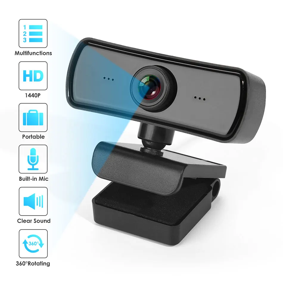 2K веб камера USB 2560x1440P Ультра HD Встроенный микрофон 360 Вращение ПК для видеозвонков