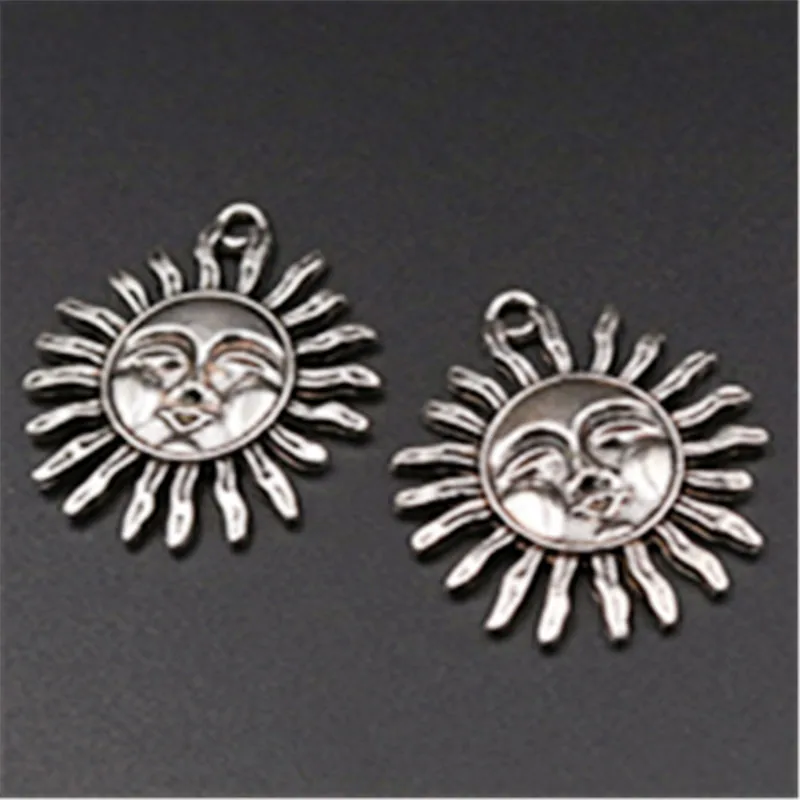 

6pcs Silver Plated Exaggerated Sun Father Charm Alloy Pendants For Woman DIY Metal Jewelry Making 30mm A546