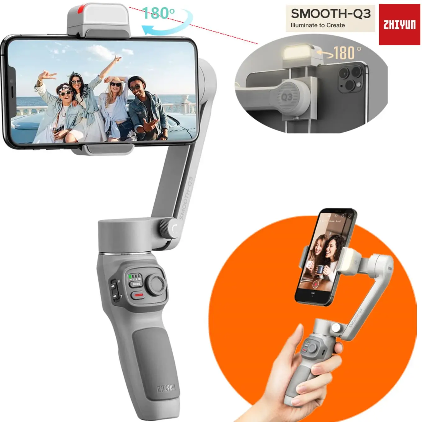 Zhiyun Smooth Q3 Combo 3-Axis Gimbal Stabilizer for Smartphone Foldable with w/ Tripod Stand LED Fill Light Tiktok | Электроника