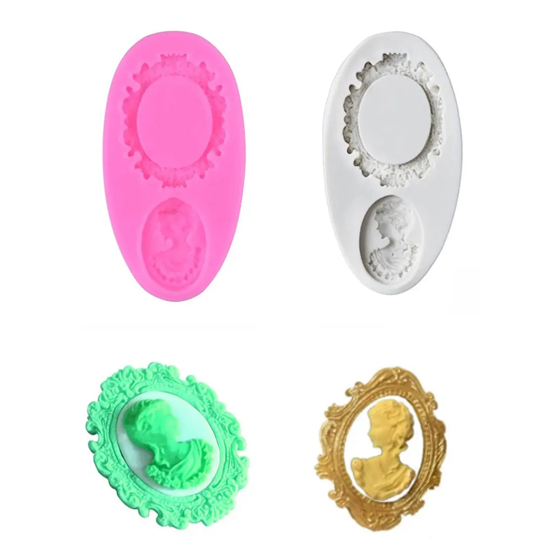 

Oval Cameo & Oval Frame Fondant Mold Miniature Frame Silicone Mirror Sugar Fondant Baking Silicone Cake Decorating Silicone Tool