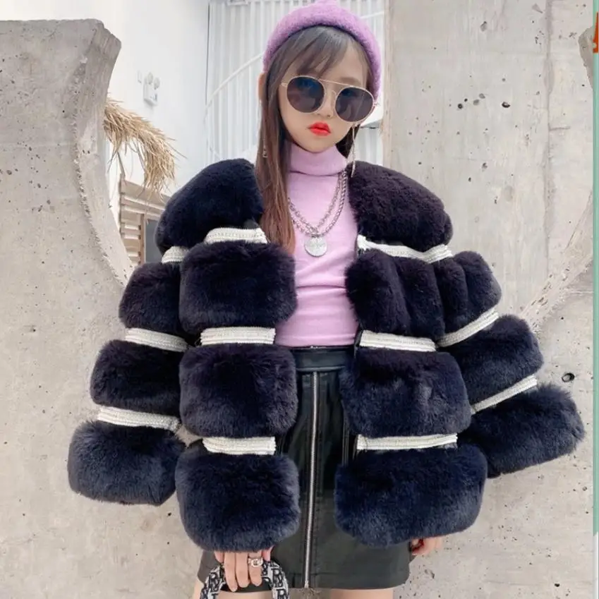 

Детское пальто из искусственного меха для девочек, Зимние новые утепленные куртки, детская модная верхняя одежда из лоскутного меха, топы для детей, модель ws1855