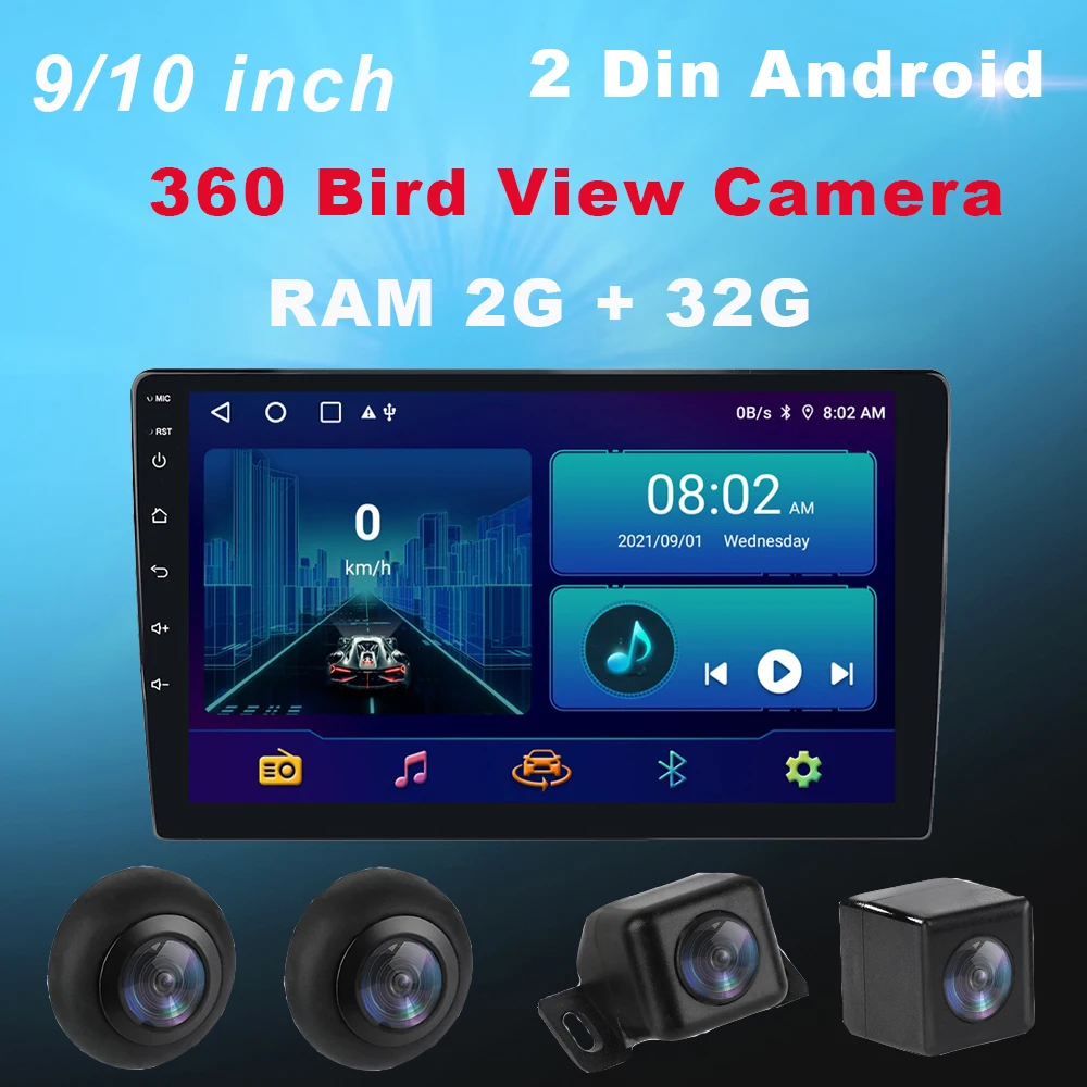 

Android 2 Din 2.5D 9/10 inch 2+32G 360 Bird View Camera Universal Autoradio Multimedia Player for VW Nissan Kia Toyota Skoda
