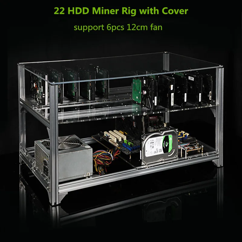 

Angitu Newest 12/22 SDD HDD ETH Aluminum Stackable Open Air Mining Miner Frame Rig Case With Acrylic Top Cover
