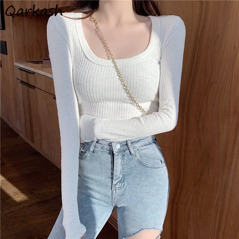 

T-shirts Women Fashion New Slim Clothes College Tops for Lady Korean Style Simple Tees All-match Regular O-Neck Skinny Sexy Ins