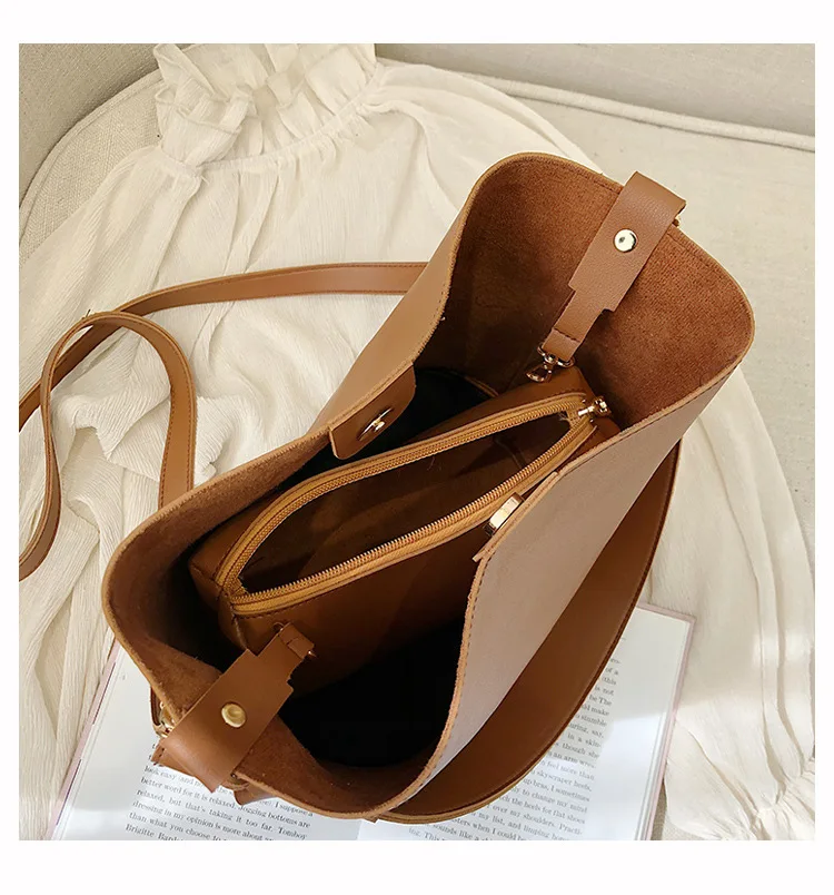 

Women Shoulder Bags Luxury Pu Leather Crossbody Large Capacity Messenger bag Simply Purses Wide Strap Buckets bag F112601