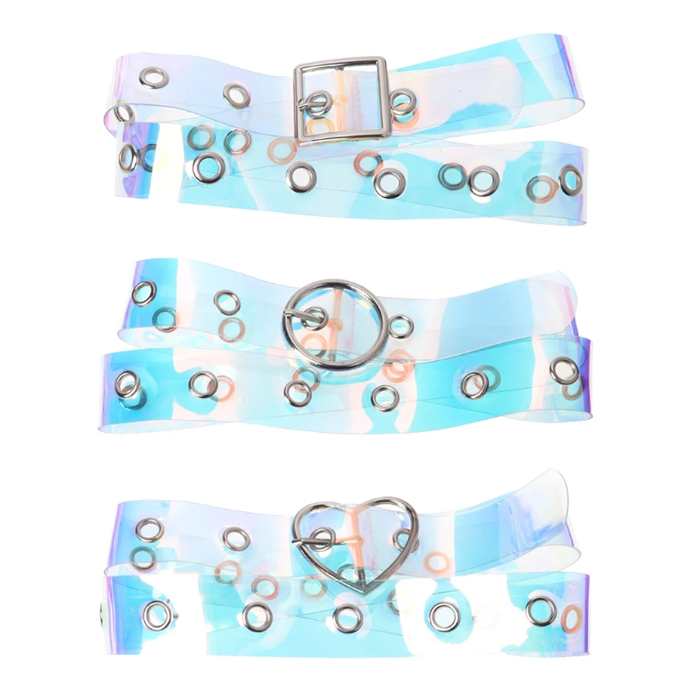 

Transparent Women Waist Belt Laser Metal Buckle Casual Decoration Pin Fashion Lady Girls Waistband With Matal Chain