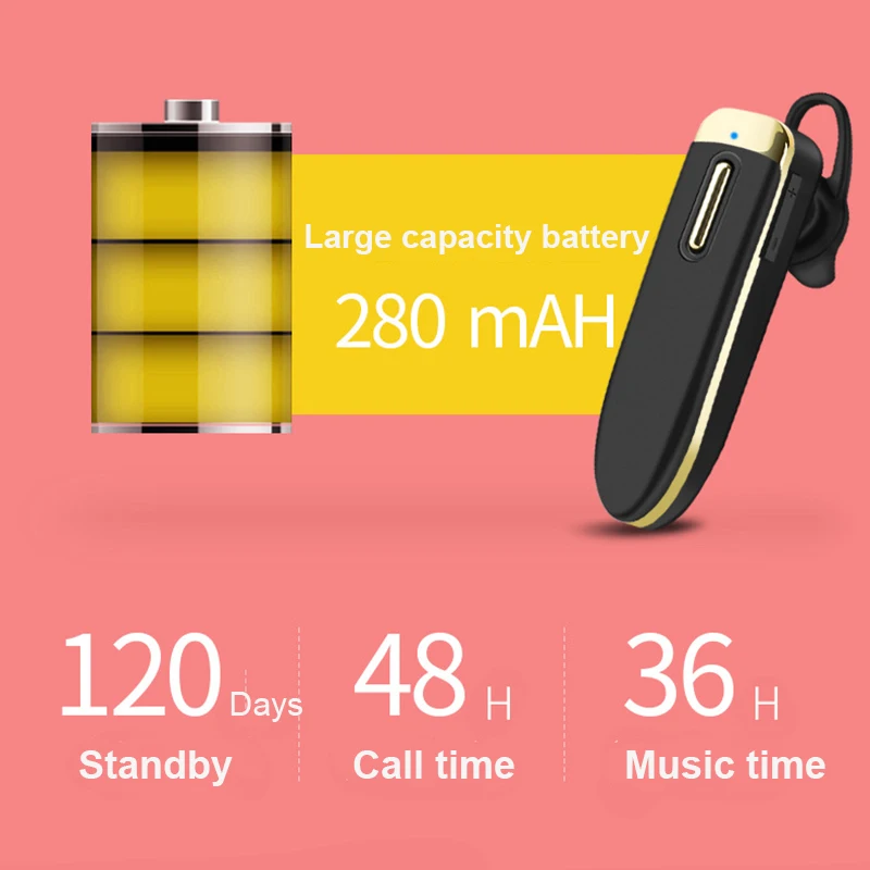 Bluetooth Earphone YA06 Stereo 280mAh Battery 120 Days Standby with Microphone HD call headset wireless earphones | Электроника