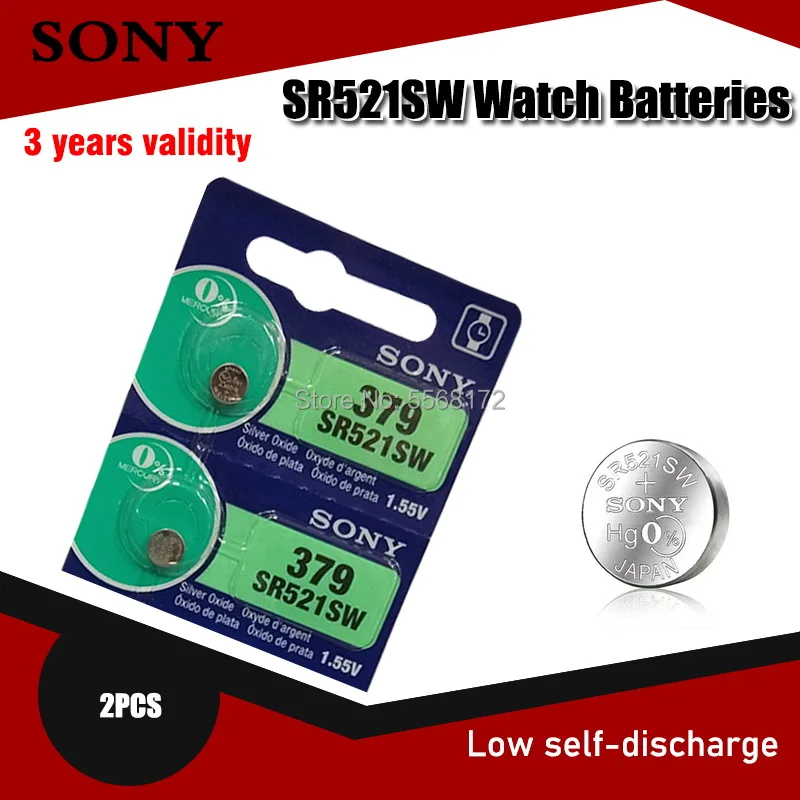 Батарейка для часов Sony 100% оригинальная 379 SR521SW SR63 D379 V379 AG0 серебристо оксидная 2 шт.