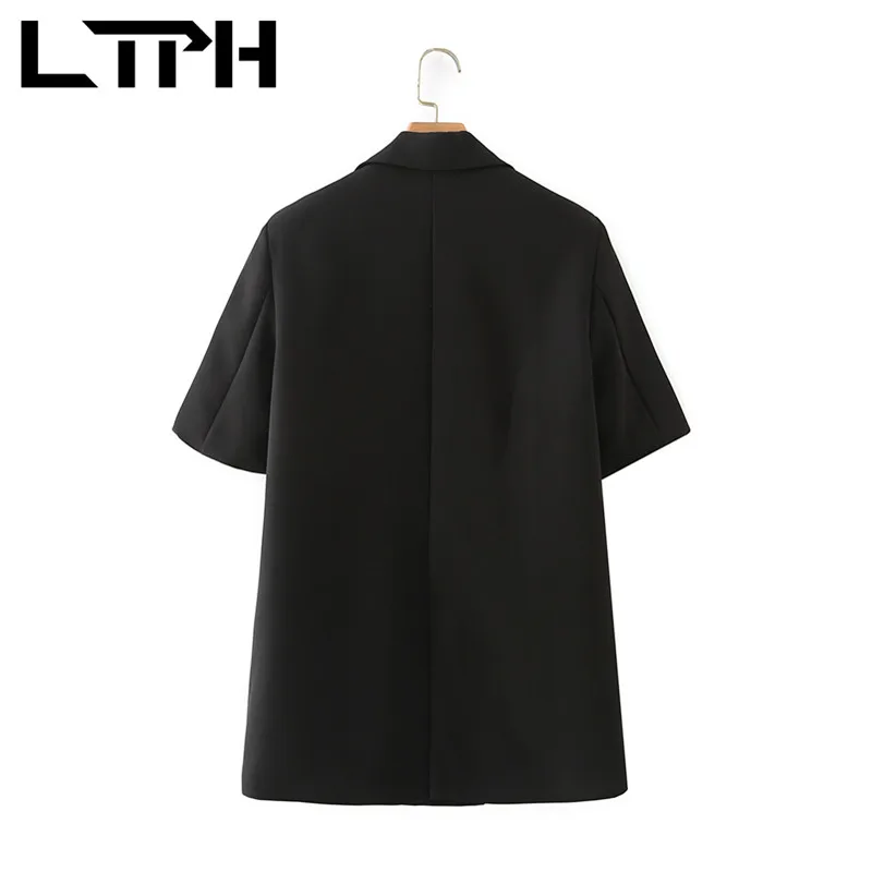 LTPH-Chaqueta de manga corta de estilo minimalista para mujer, blazer informal de longitud media, chaqueta con bolsillos, abrigo de traje para mujer, primavera 2021