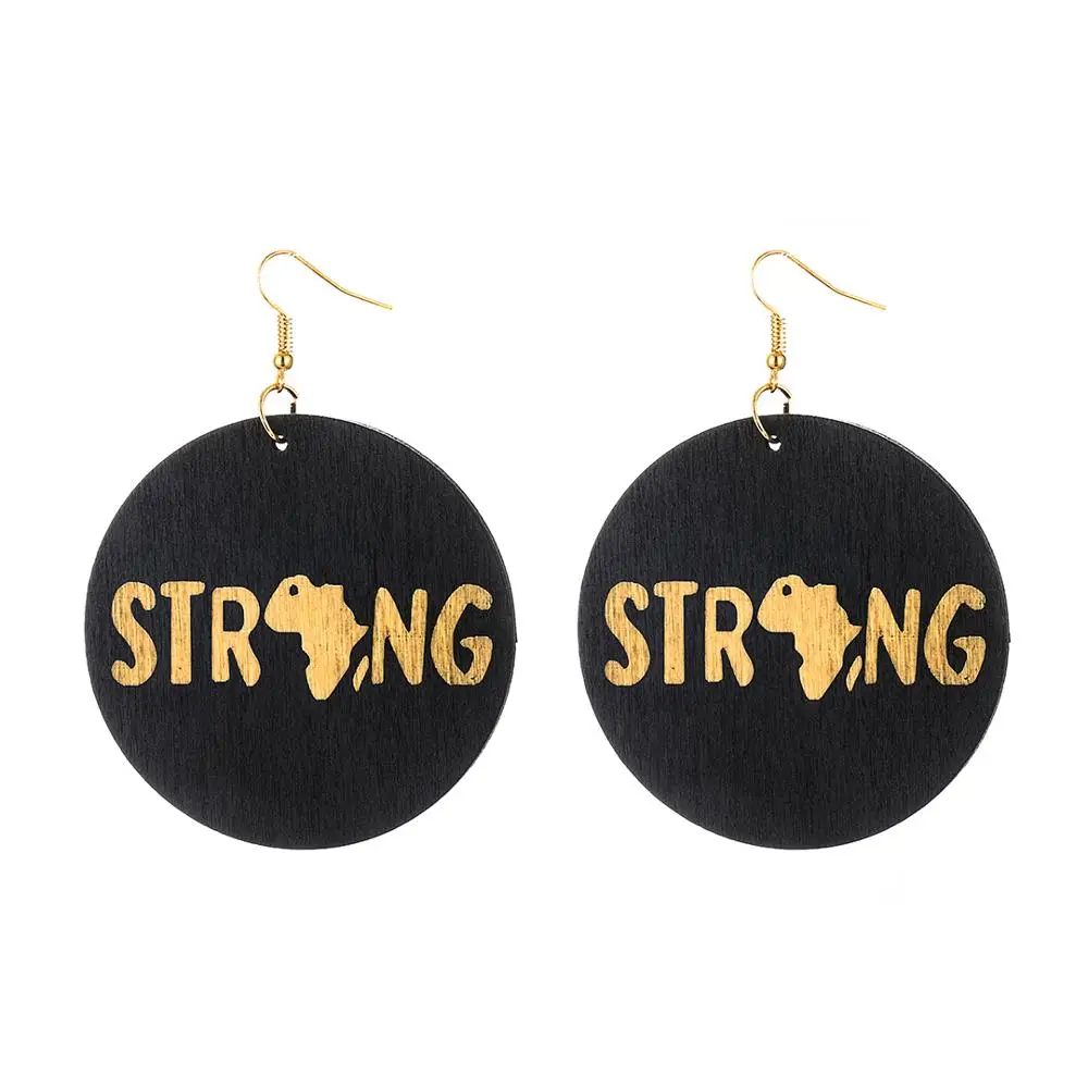 YULUCH Этническая личность женские черные круглые из натурального дерева с принтом