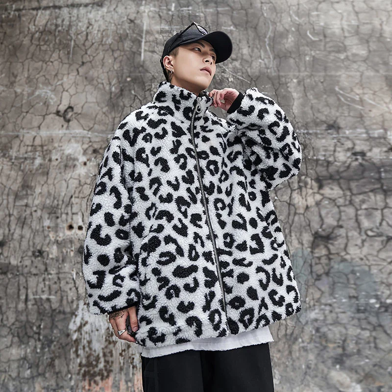 

Hybskr куртки из овечьей шерсти с леопардовым узором воротник-стойка мужские парки большого размера в стиле Харадзюку повседневные модные бре...