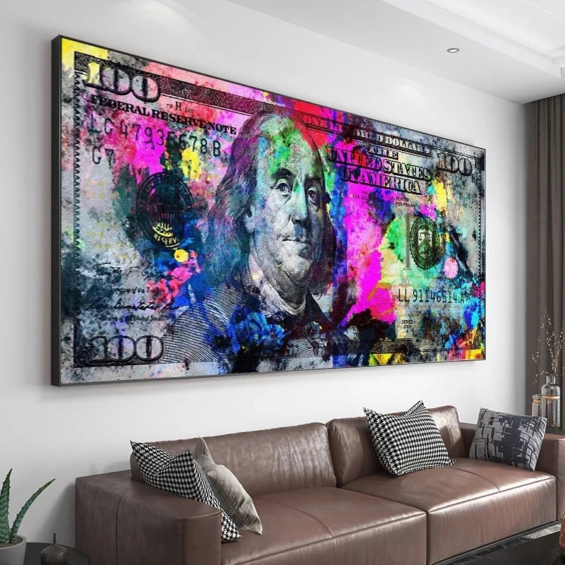 

Gold Modern Popular Colorful Hundred Money Canvas Painting Quadro Street Art Abstract Poster And Prints Wall Picture Home Decor