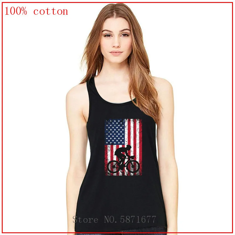 Майка женская для горного велосипеда с американским флагом 4 июля | Женская
