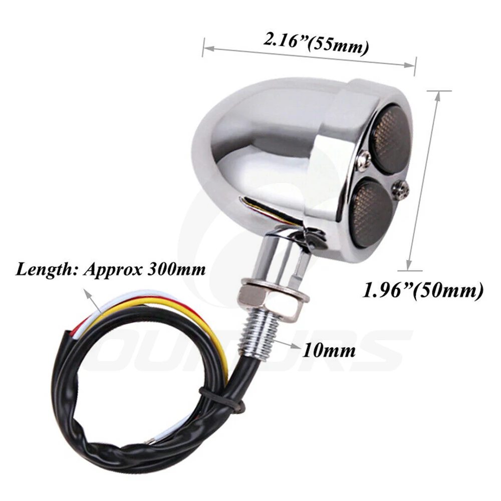 

OUMURS Motorcycle LED Bullet Lights Chrome Running Brake Turn Signal Tail Light 10mm For Honda CB500 VT750 Harley Yamaha Suzuki