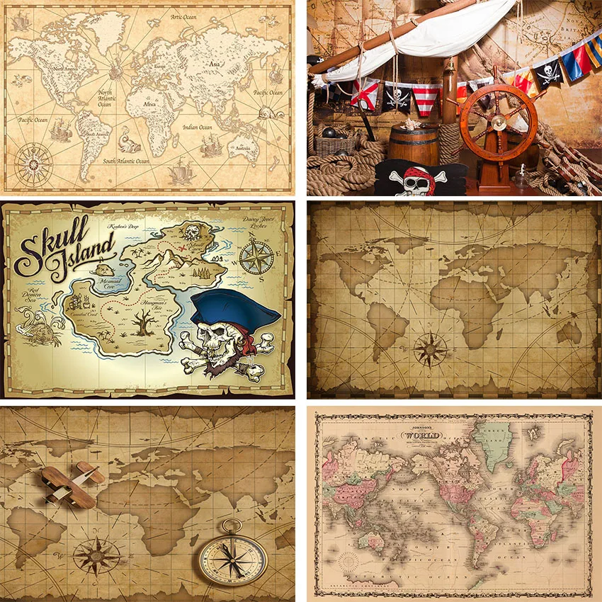 

Photocall Backdrop Old World Map Treasure Adventure Pirate Birthday Party Decoration Photography Background For Photo Studio
