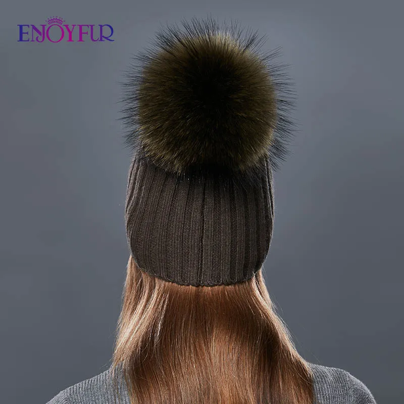 Enjoyfur мода вертикальные полосы зима Шапки для Для женщин кашемир вязаная шапка