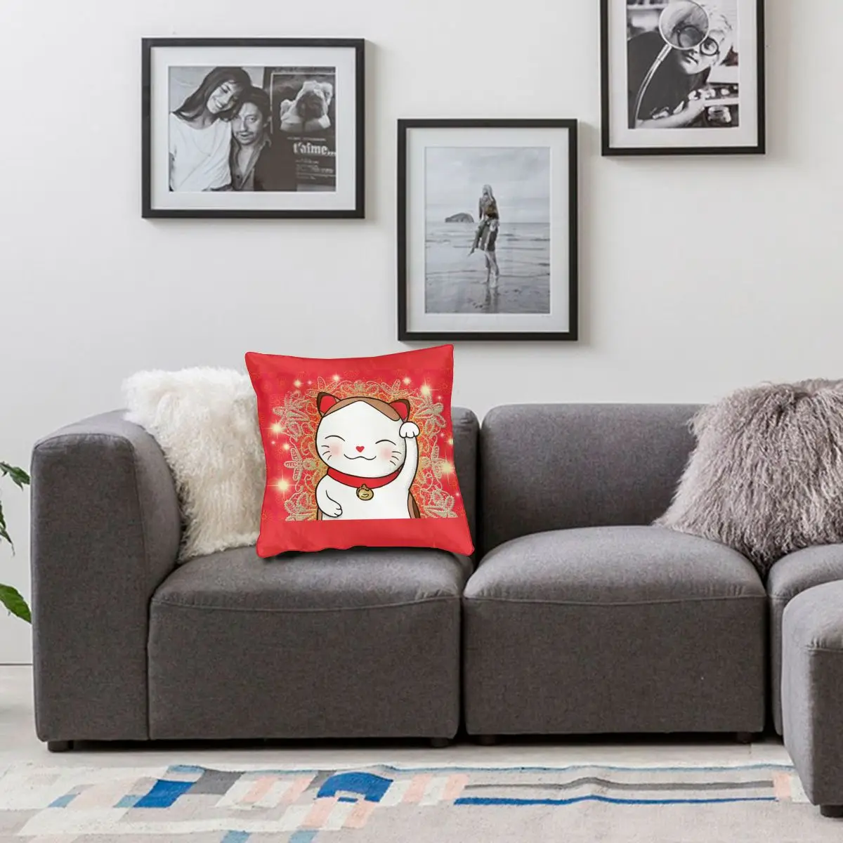 

Maneki Neko Throw Pillow Cover Polyester Throw Pillow Japanese Lucky Cat Creative Cushion Covers