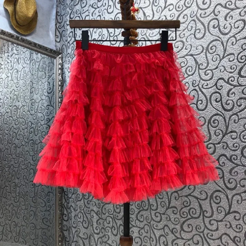 High Quality Women's Skirt 2021 Summer Style Ladies Cascading Ruffle Floral Deco A-Line Casual Party Club Sexy Skirt Above Knee