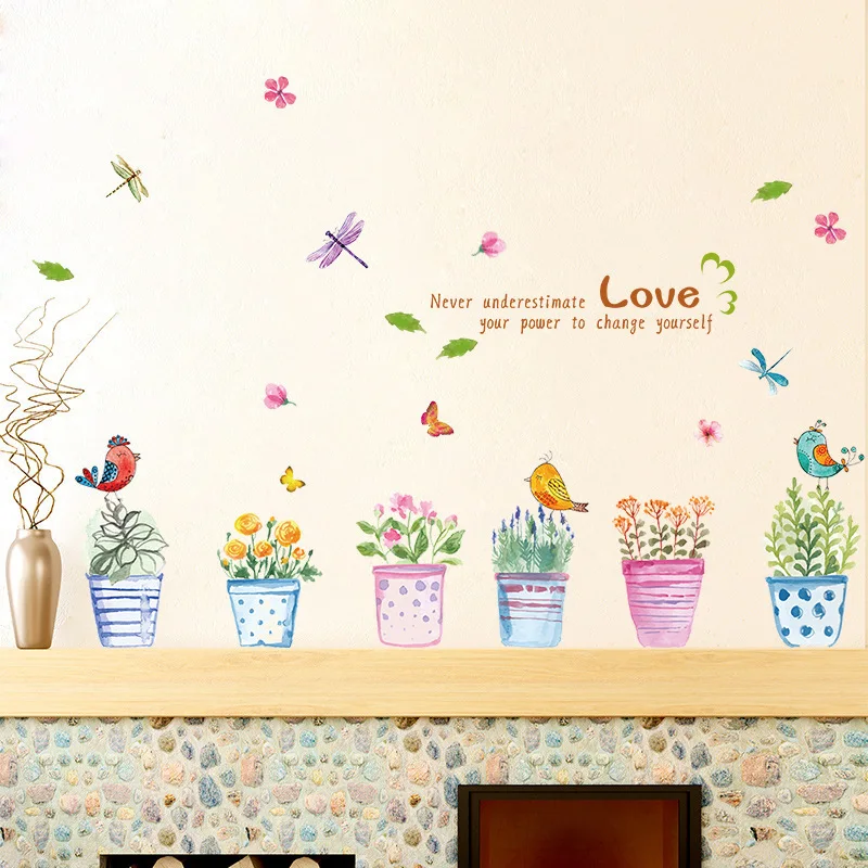 

Hand painted potted room living room background Wall Sticker Removable