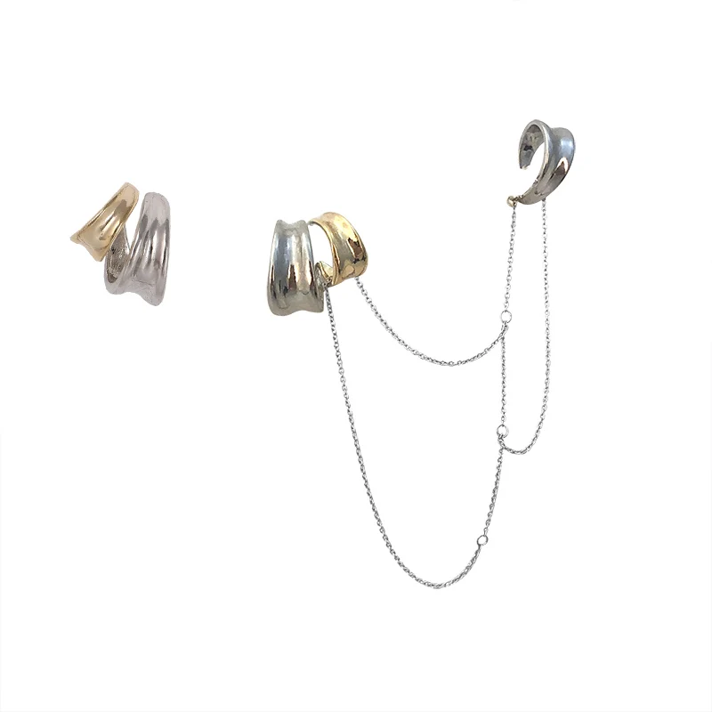 

2021 Korean Fashion Earring Hyperbole Punk Metal Silver Color C-shaped Tassel Chain Ear Bone Clip Earrings For Women Jewelry