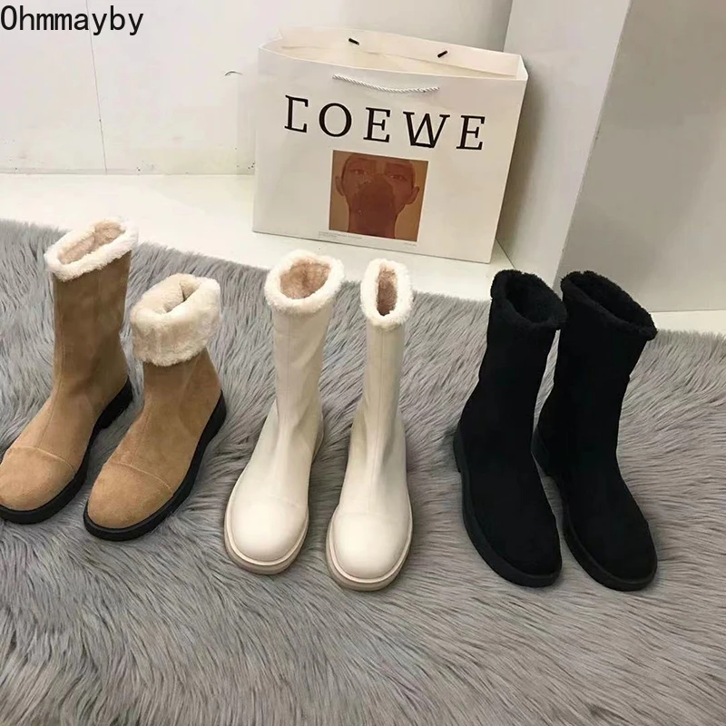 

2021 зимние теплые меховые ботильоны, женские ботинки на молнии, женские ботинки на плоской подошве, короткие сапоги, женская модная белая обу...