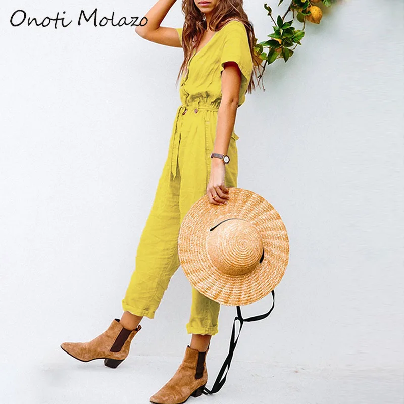 Onoti Molazo Solid Jumpsuits Rompers Casual Sashes Pockets Summer Ladies Female 2020 Spring New Fashion | Женская одежда
