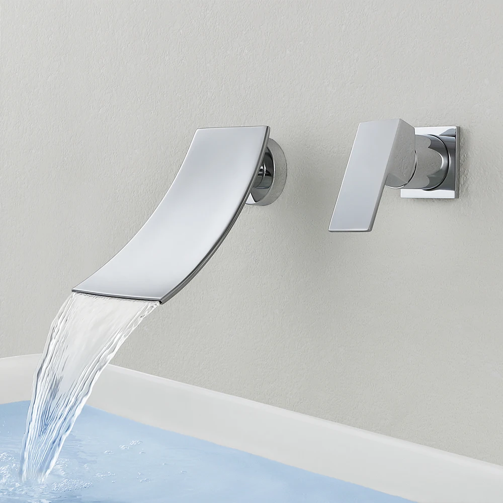 

SKOWLL Wall Mount Bathroom Sink Faucet Waterfall Bathtub Faucet Widespread Vanity Faucet 2 Hole Bath Faucet HG-6405, Chrome