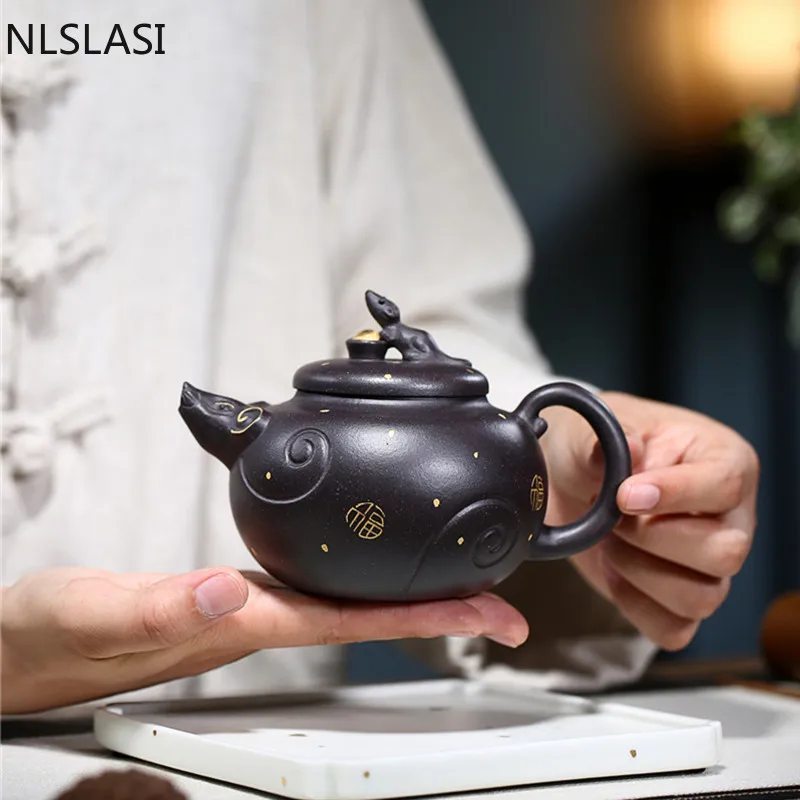 

Yixing Creativity tea pots Purple Clay Teapot Raw ore Black Mud Filter Kettle Handmade Boutique Tea set Friend Gift 300ml