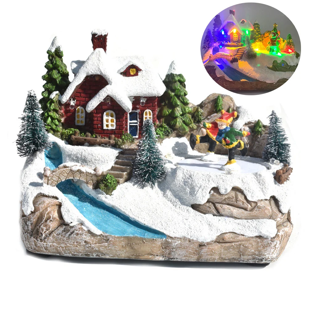 

Christmas Snow House Village Decorations with Music LED Light Christmas Village Holiday Festival House Home Decorations