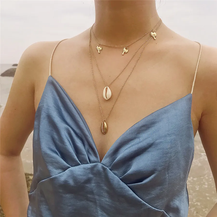 RAVIMOUR Boho Ожерелье s& Кулоны Золотая Серебряная многослойная цепочка ракушка дерево ожерелье для женщин ювелирные изделия винтажное богемское короткое ожерелье
