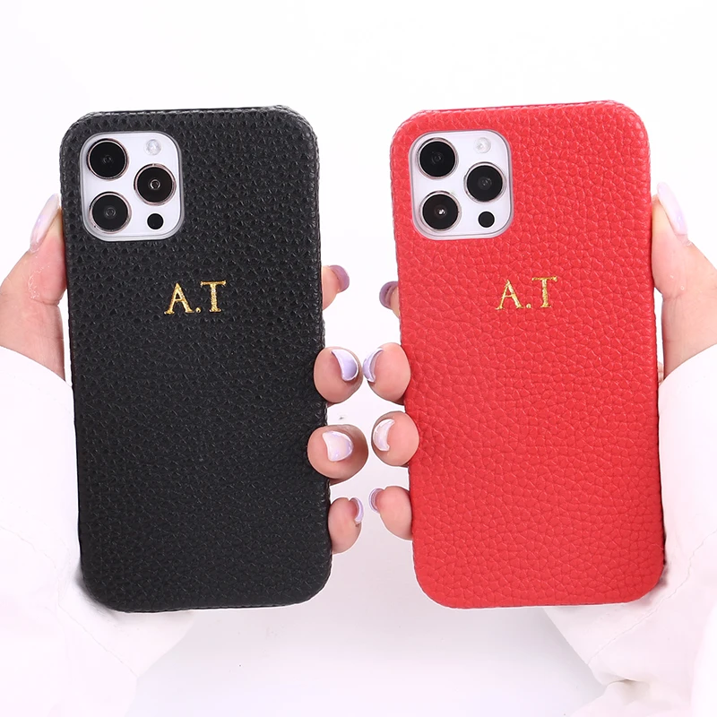 Personalization Custom Initial Name Pebble Grain Leather Phone Cover For iPhone 12 11 Pro X XR XS Max 7 8 Plus DIY Phone Case