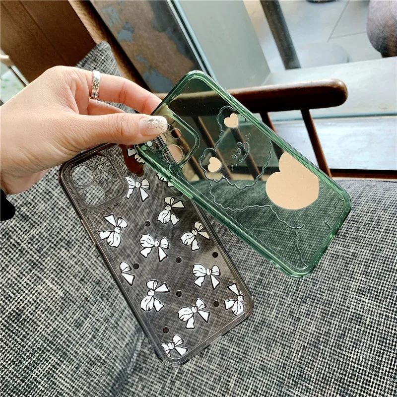 

Cartoon Bear Phone Case For iPhone 12 mini 11 Pro Max X XR XS Max 12 Mini 7 8 Plus SE 2020 Transparent bow Soft TPU Shell