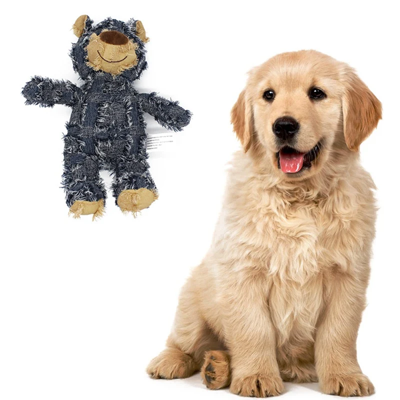 

Funny Cute Bear Pet Plush Animal Doll For Dogs Puppy Bite Resistant Molar Chew Squeak Toy For Teeth Cleaning