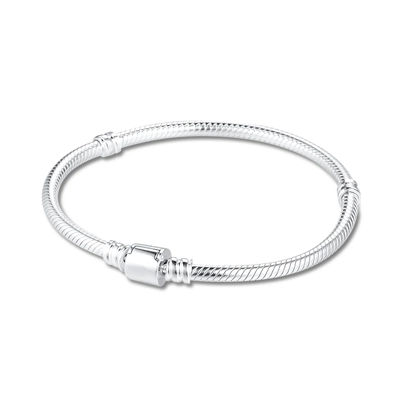 

Moments Barrel Clasp Snake Chain Bracelet Argent 925 Sterling Silver Charm Bangles Bracelets for Women Jewelry Making 2020 New