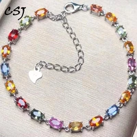 csj real natural colorful sapphire bracelet sterling 925 silver gemstone 35mm bangle jewelry for women birthday party gift