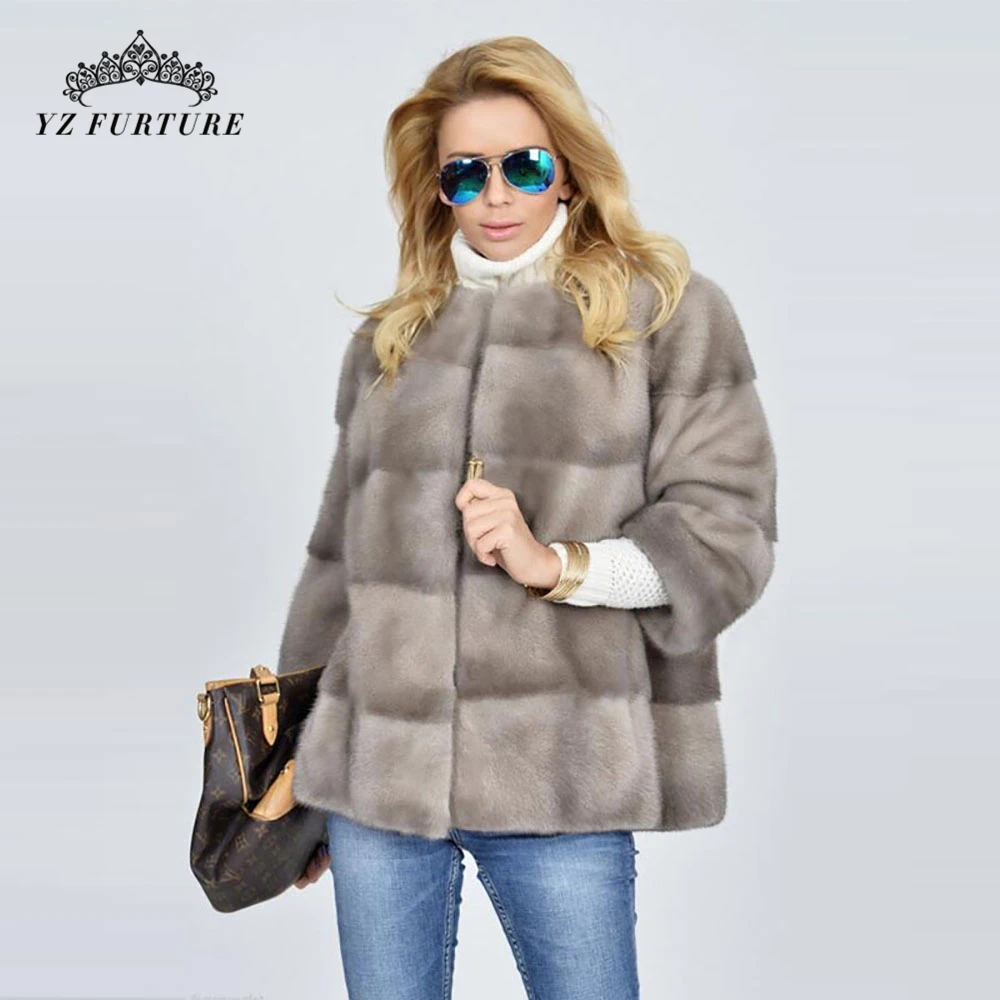 2020 тянуть коврик для ползания натуральный мех норки пальто с круглым воротником