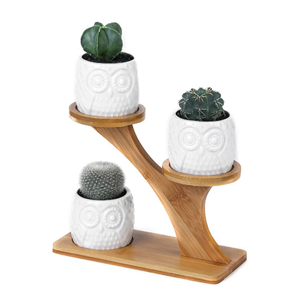 

Multiple Flower Pot Holder 3 Tier 3 Potted Plant Stand Rack Bamboo for Indoor Outdoor Combination Ceramic Flowerpots Promotion