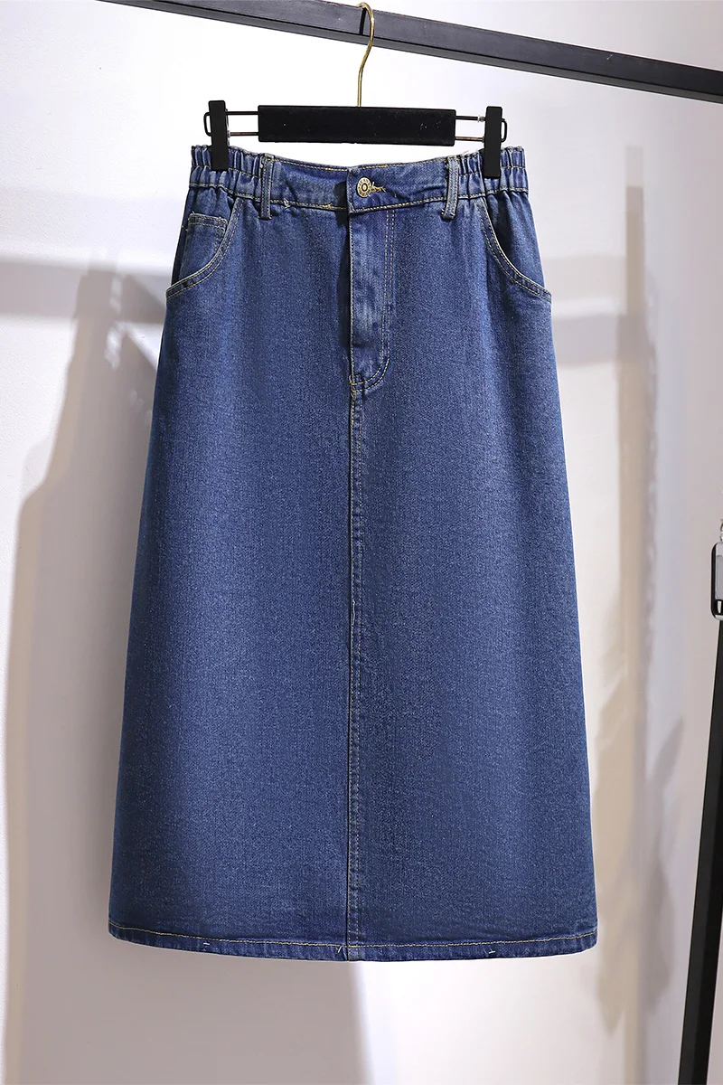 Plus Size Women 2XL-6XL Denim Skirts Female Summer High Waist A-line Office Skirt Trendy Korean Simple Design Mid-length Skirt
