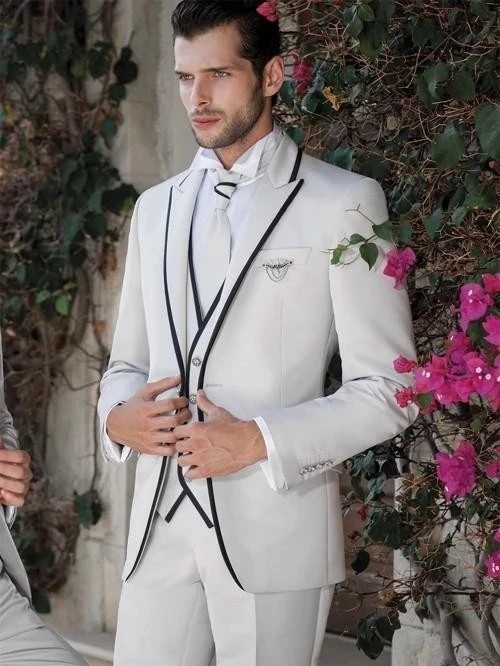 

New Fashion Slim Fit Men Suit White Peak Lapel Business Casual Evening Tuxedo 3 Piece（Blazer+Pant+Vest）Wedding For Man Suit