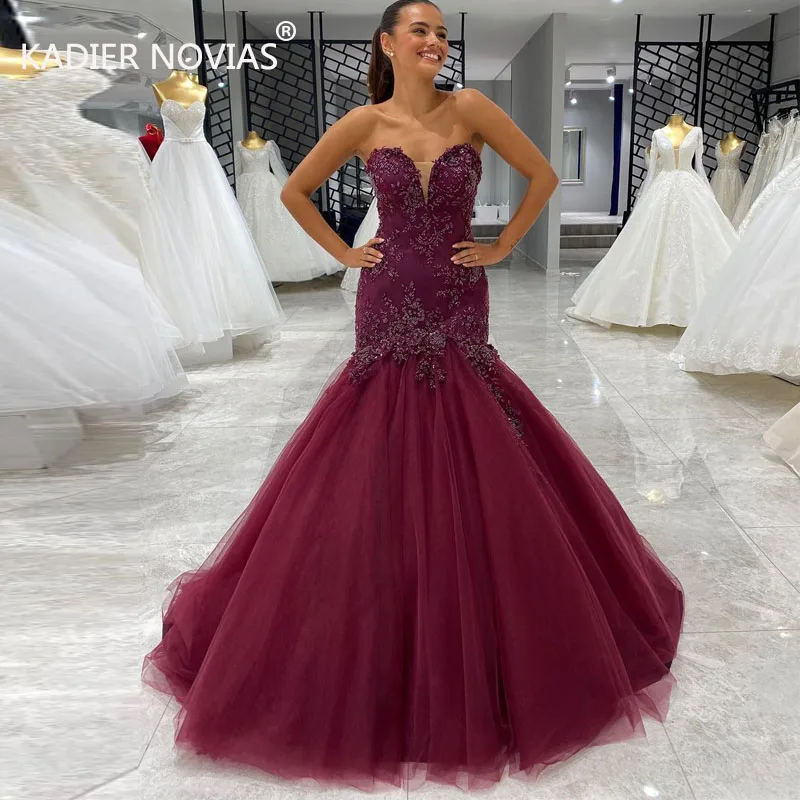 

Длинные кружевные свадебные платья цвета Бургунди в арабском стиле с юбкой-годе 2021 кружевное свадебное платье Robe De Mariee