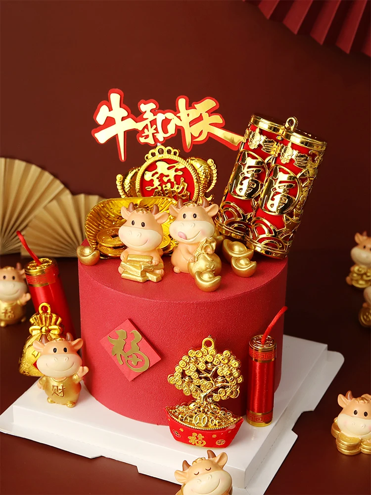 2021 креативный Топпер для торта с Новым годом корова ребенок Мультяшные подарки