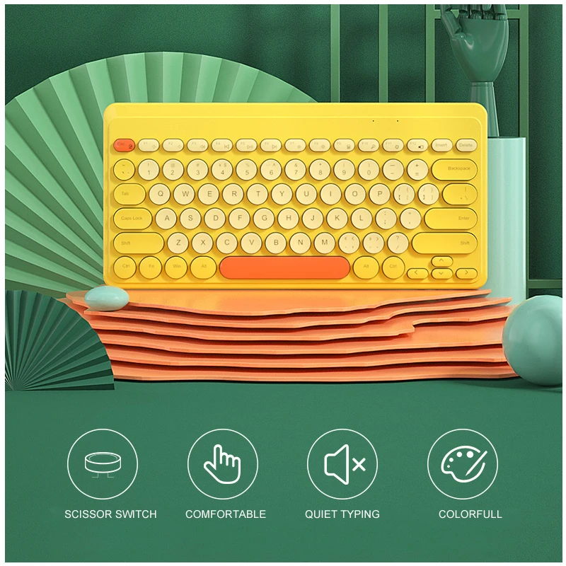 

B.O.W 2.4 Ghz Wireless Keyboard Mouse Kits Battery Powered, 78 Keys Small Layout Soft Typing USB Keyboards for Computer Pink