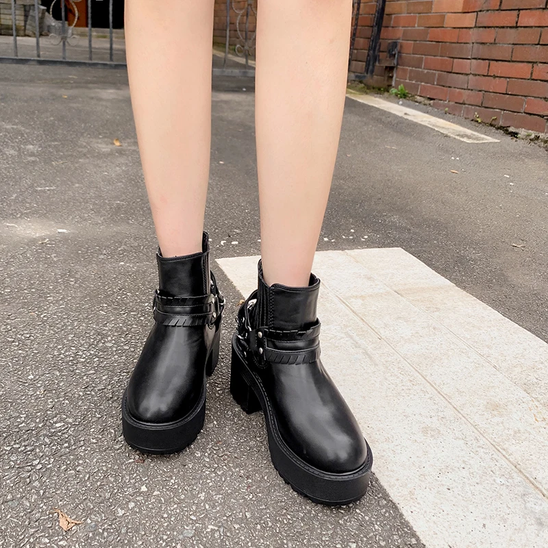 Женские короткие ботинки модная обувь в стиле панк готический стиль ремешки с