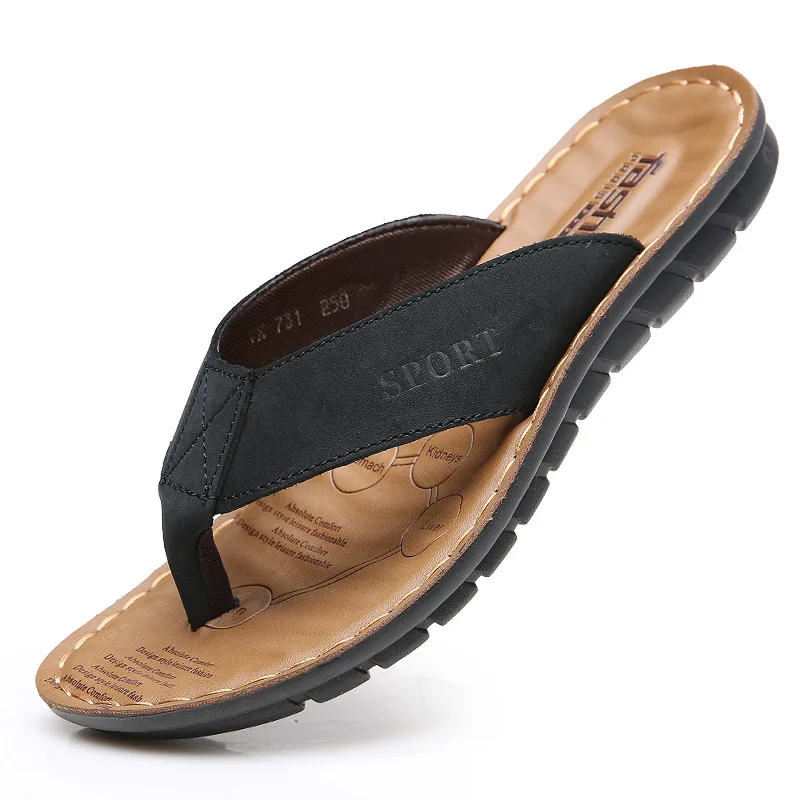 Летние высококачественные мужские шлепанцы Вьетнамки из натуральной кожи