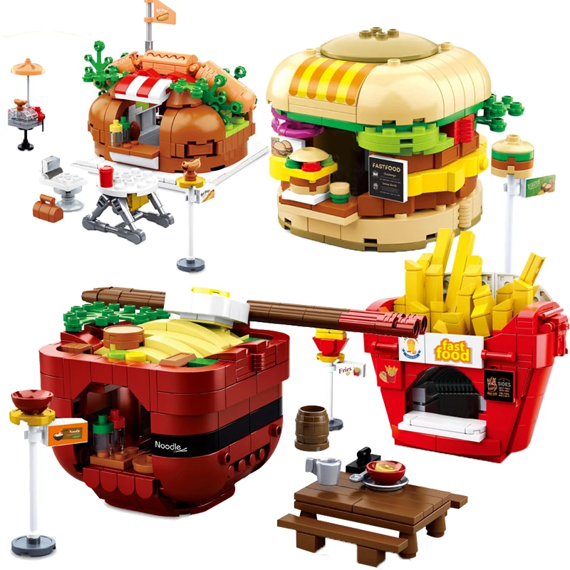 Городской уличный вид строительные блоки Мини размер снэк стрит гамбургер