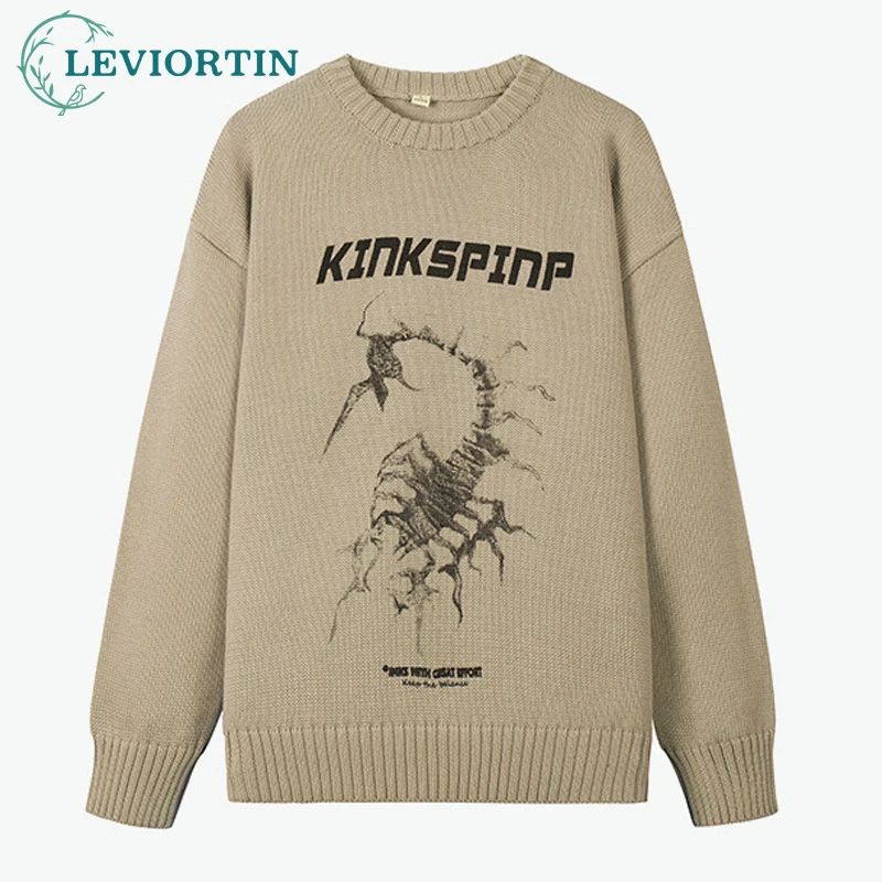 

Sweater Men Streetwear Hip Hop Autumn Pull Spandex O-neck Oversize Couple 2021 Stitching Male Tops Vintage Knittwear Sweaters