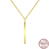 fashion geometric rectangle pendant necklace 925 sterling silver long sweater chain necklace simple gold color jewelry for women