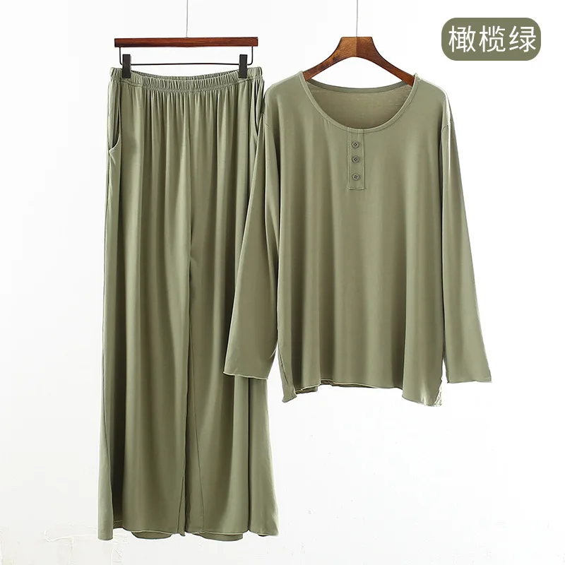 

FZSLCYIYI Autumn Modal Women's Pajamas Long Sleeve Long Pants sets Girls Elastic plus Size Loose Casual Leisure Tops 6 colors
