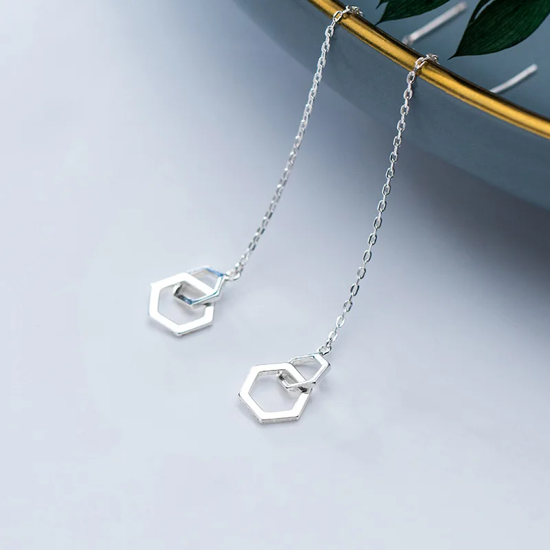 Женские серьги подвески геометрической формы из серебра 925